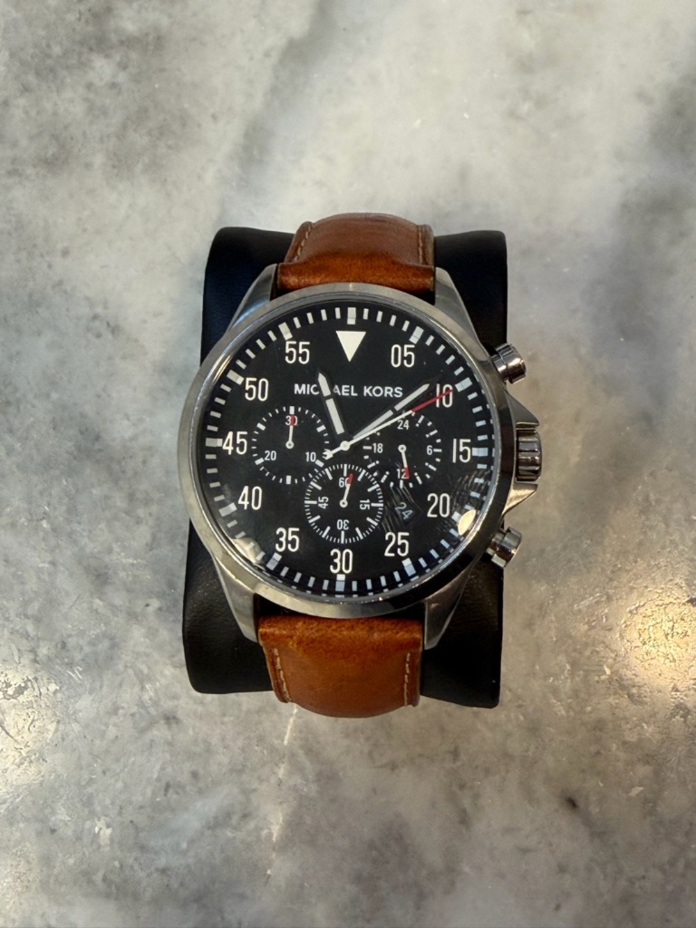 Michael Kors Brown Leather Strap Watch with Black Dial - Picture 2 of 3